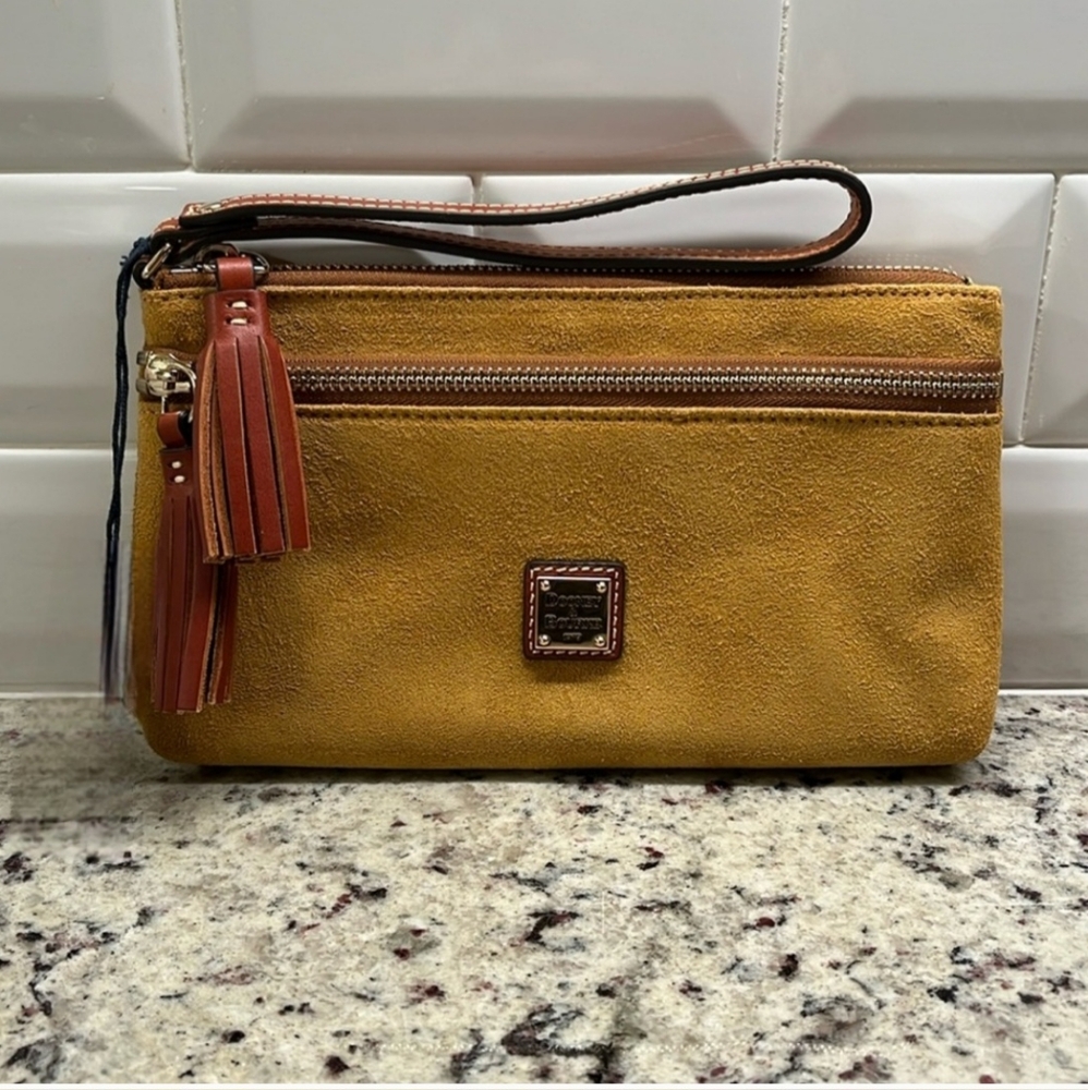 Dooney & Bourke Mustard Wristlet with Brown Accents